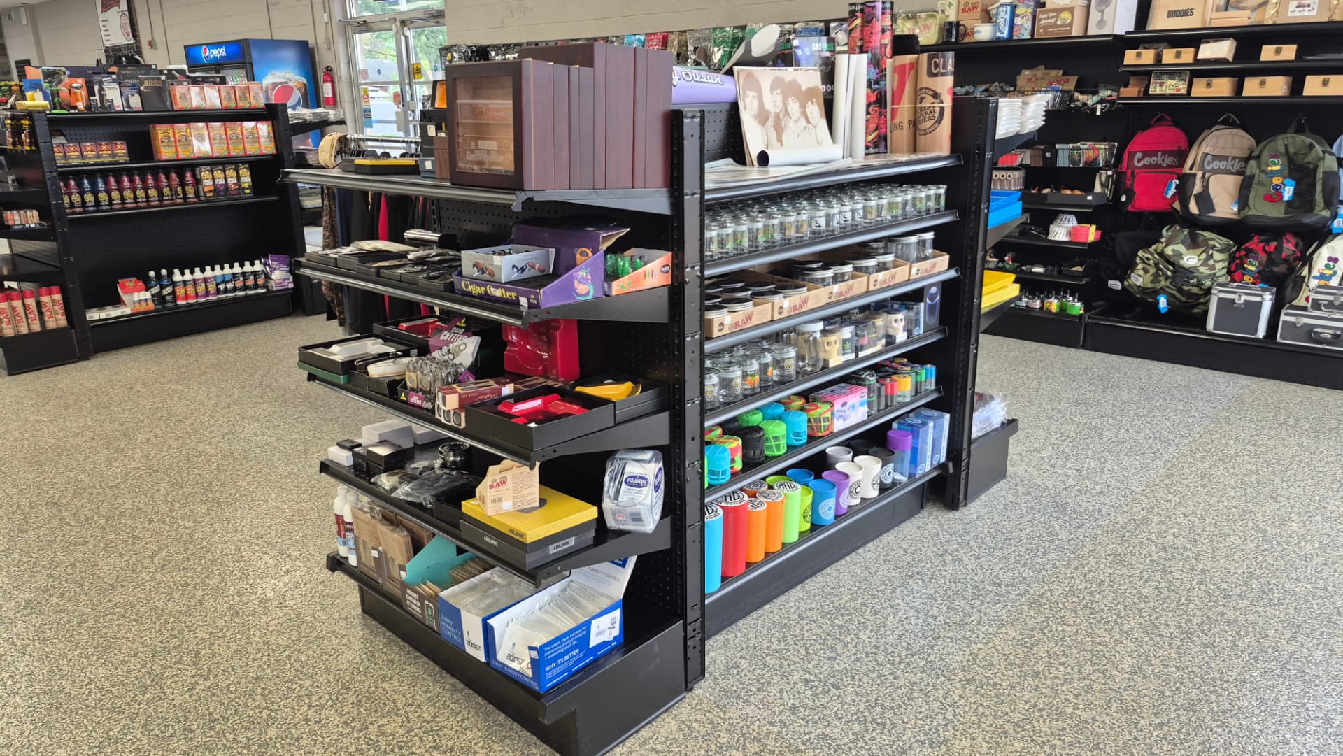 Endcap of grinders, storage jars, cigar cutters and rolling trays
